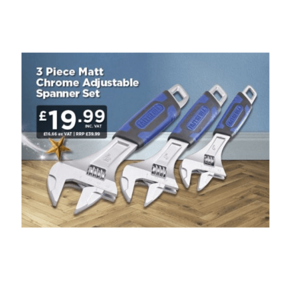 Faithfull 3 Piece Matt Chrome Adjustable Spanner Set