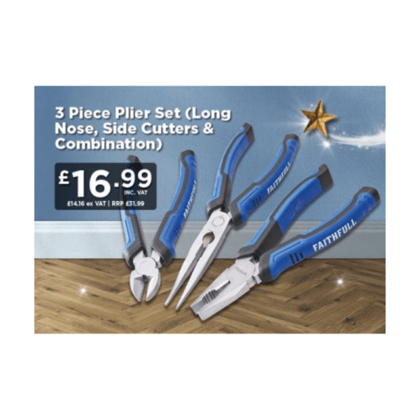 Faithfull 3 Piece Plier Set (Long Nose, Side Cutters & Combination)