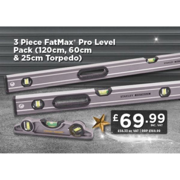 Stanley FatMax 3 Piece FatMax™ Pro Level Pack (120cm, 60cm & 25cm Torpedo)