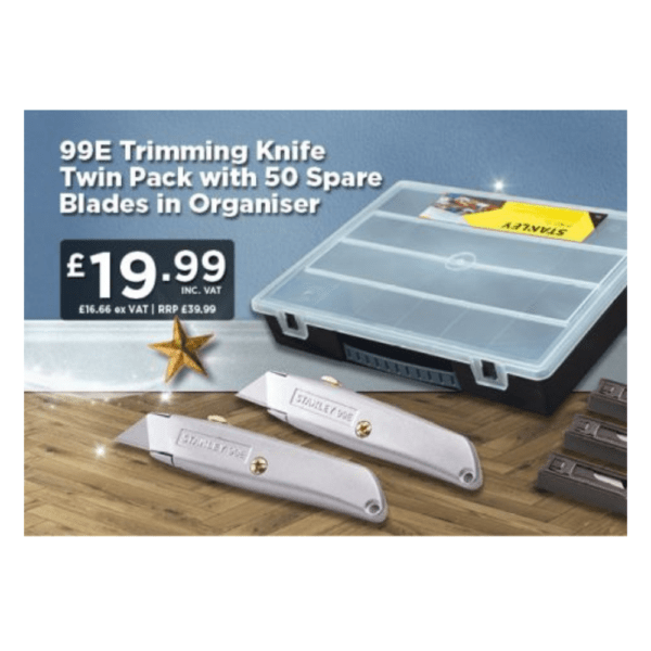 Stanley 99E Trimming Knife Twin Pack with 50 Spare Blades in Organiser