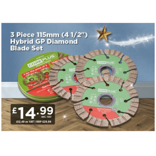 Coreplus 3 Piece 115mm (4. 1/2″) Hybrid GP Diamond Blade Set