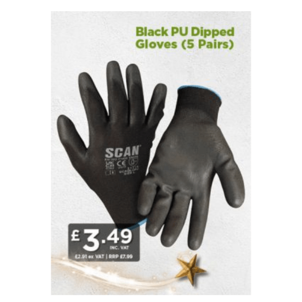 Scan Black PU Dipped Gloves (5 Pairs)