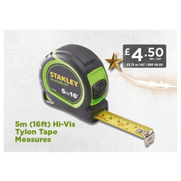 Stanley Hi-Vis Tylon Tape Measure 5m (16ft) / 8m (26ft)