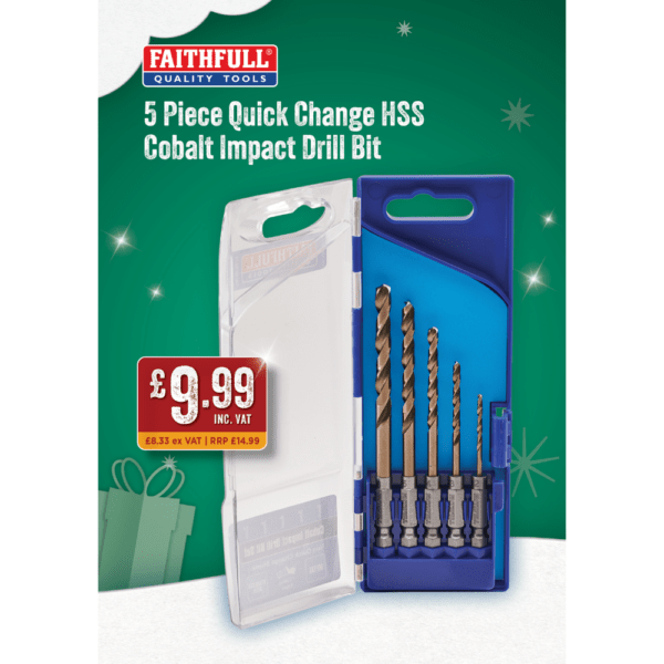 Faithfull 5 Piece Quick Change HSS Cobalt Impact Drill Bit Set